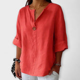 Regula™ | Blouse en lin avec décolleté en V et bouton