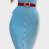 Sina - Élégante Robe Crayon en Côtelé Bleu Bébé