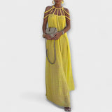 Briar - Une élégante robe maxi en tissu mélangé avec des nœuds drapés