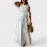 Éliora – Robe maxi avec motif de fleurs en dentelle et ceintures à nouer