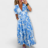 Catrisa - Robe à poches imprimée florale à décolleté en V