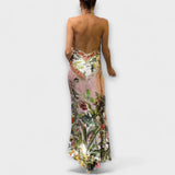 Ayla - Robe maxi sans manches à dos ouvert avec motif floral