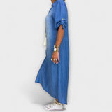 Lea - Langes Denim-Look Kleid mit Seitenschlitz