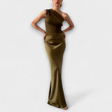 Robe Maxi Plissée à Épaule Unique Élégante
