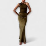 Robe Maxi Plissée à Épaule Unique Élégante