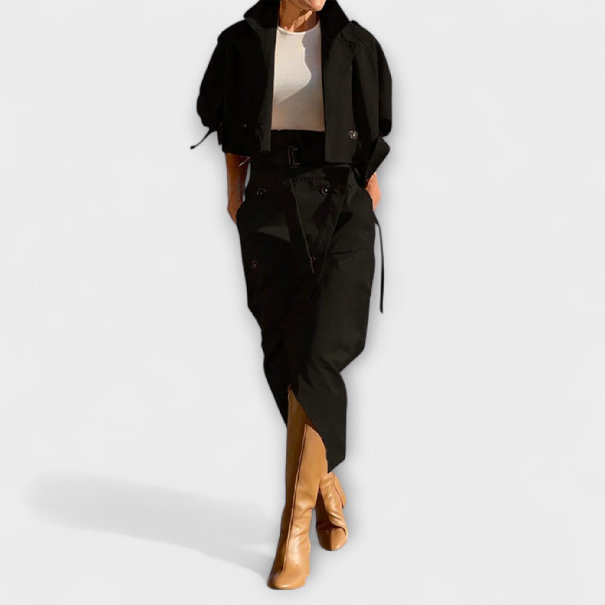 Lyra- Elegante Jacke Midi-Rock mit Taschen