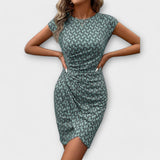 Emma - Robe tulipe à manches courtes avec imprimé intégral