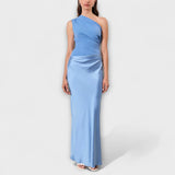 Robe Maxi Plissée à Épaule Unique Élégante