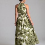 Olivia | Midi-Kleid mit geraffter Taille und abstraktem Druck