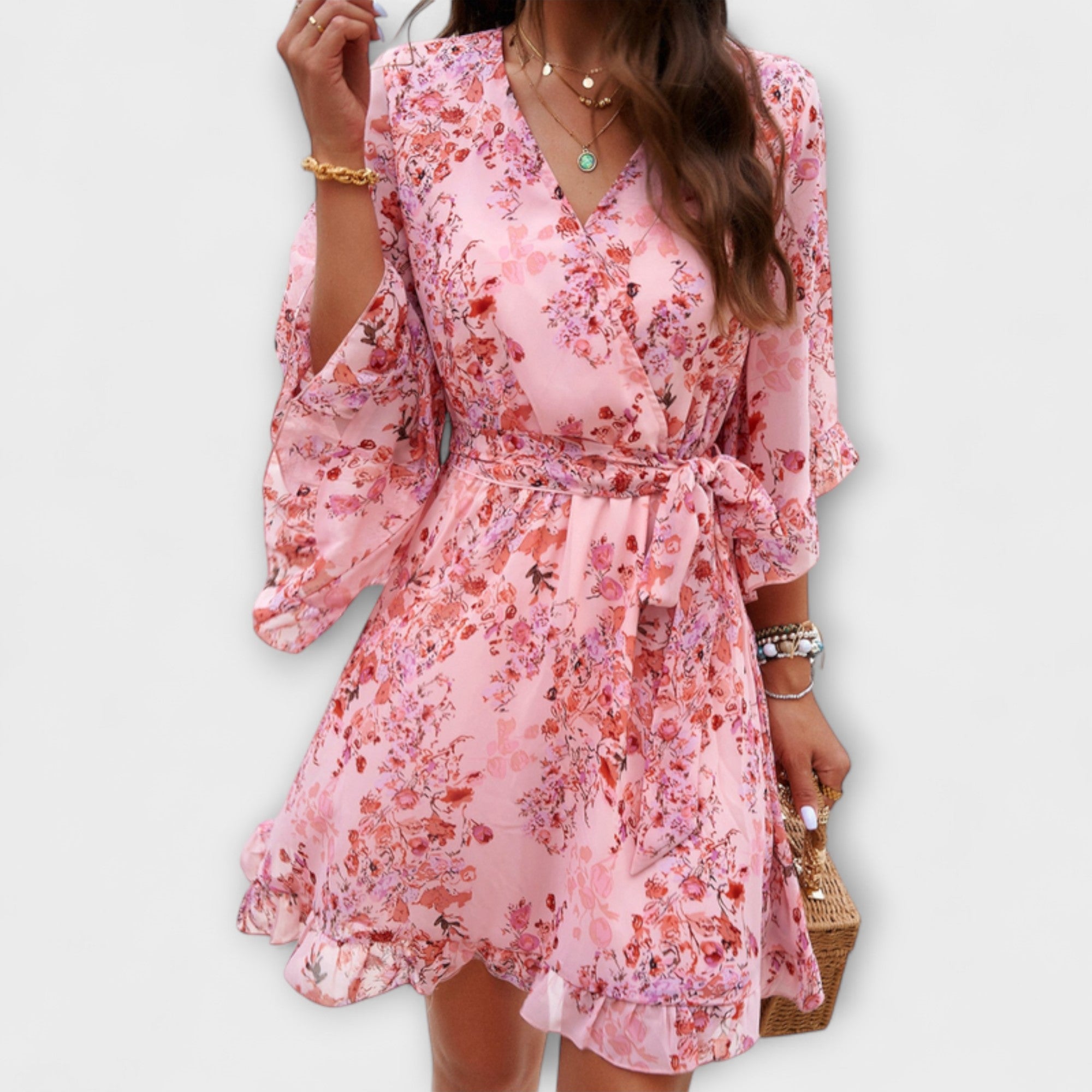 Lina - Damen Midi Kleid mit Blumenmuster