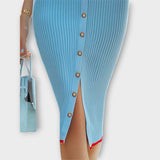 Sina - Élégante Robe Crayon en Côtelé Bleu Bébé