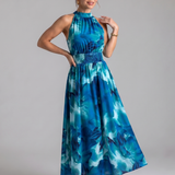 Olivia | Midi-Kleid mit geraffter Taille und abstraktem Druck