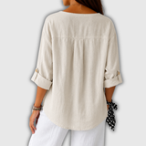 Regula™ | Blouse en lin avec décolleté en V et bouton