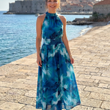 Olivia | Midi-Kleid mit geraffter Taille und abstraktem Druck