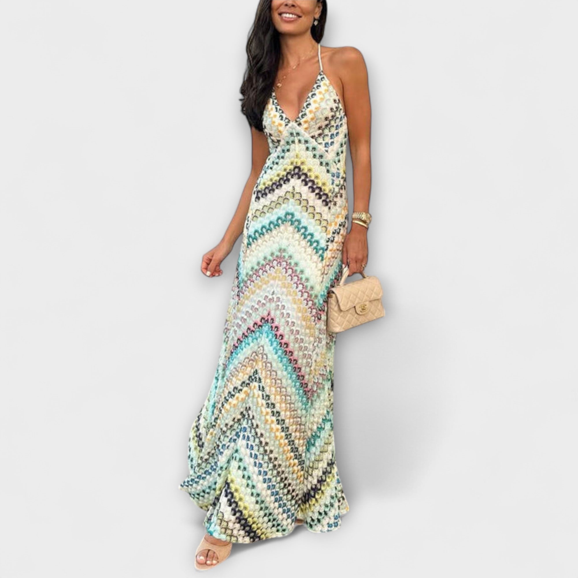 Remi - Missoni Buntes Fischgrätenmuster Maxikleid