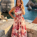 Olivia | Midi-Kleid mit geraffter Taille und abstraktem Druck