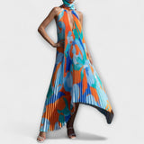 Vida - Élégante Robe Midi Dos Nu à Bretelles Plissée