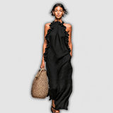 Helene | Robe maxi sans manches en lin avec volants