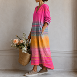 Bärbel™ | Robe Boho élégante avec des rayures arc-en-ciel