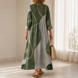 Edeltraud™ | Robe Boho élégante avec motif abstrait en vert olive