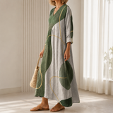 Edeltraud™ | Robe Boho élégante avec motif abstrait en vert olive