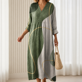 Edeltraud™ | Robe Boho élégante avec motif abstrait en vert olive