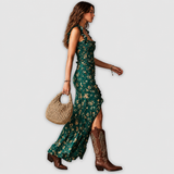 CALLA | ROBE MAXI IMPRIMÉE VERT BOHÉMIENNE