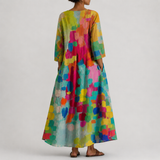 Fiona - Elegantes Maxikleid mit Aquarell-Print und V-Ausschnitt
