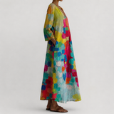 Fiona - Elegantes Maxikleid mit Aquarell-Print und V-Ausschnitt