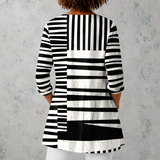 Sophie | Chemise longue en lin avec patchwork de rayures graphiques