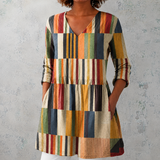 Chloé | Chemise longue en lin à rayures multicolores