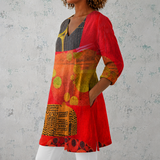 Lucie | Chemise longue en lin avec imprimé artistique abstrait