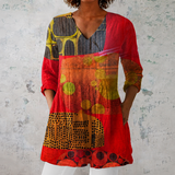 Lucie | Chemise longue en lin avec imprimé artistique abstrait