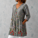 Amélie | Chemise longue en lin avec broderie de fleurs sauvages