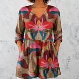 Sarah | Chemisier long en lin avec un motif floral tropical artistique
