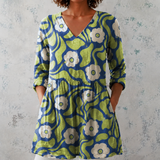 Élodie | Chemise longue en lin avec motif floral rétro graphique