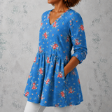 Mélanie | Chemise longue en lin avec de petites roses vintage