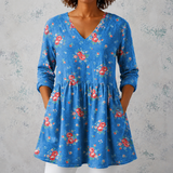 Mélanie | Chemise longue en lin avec de petites roses vintage