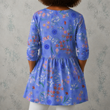 Aline | Blouse en lin longue avec imprimé de fleurs des champs et de papillons