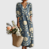 Margrit | Boho-Midikleid mit botanischem Blumenmuster