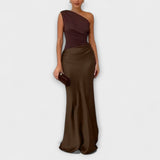 Robe Maxi Plissée à Épaule Unique Élégante