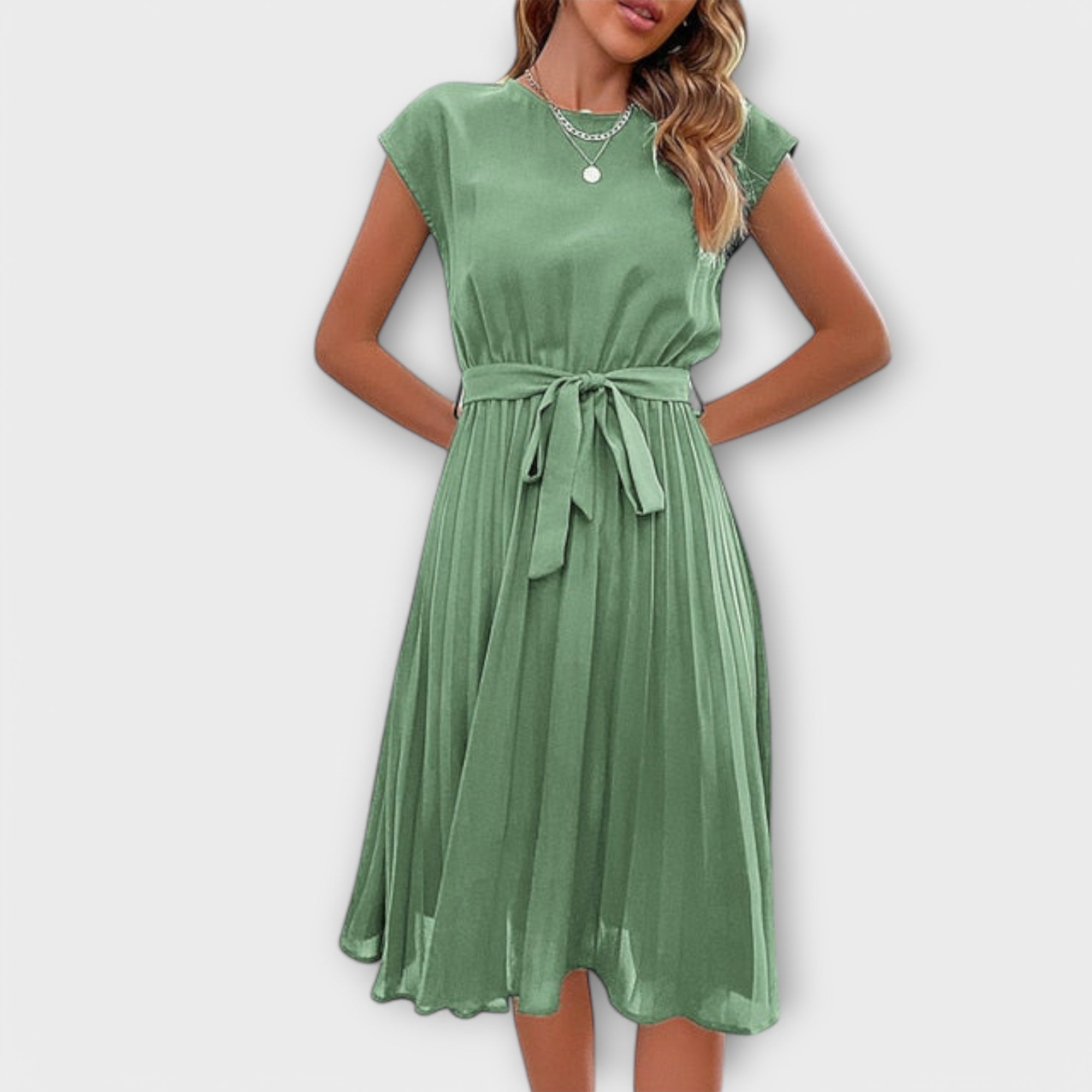 Claire - Kurzarm, gefältete, lässige Midikleid