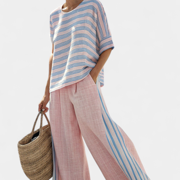 Cecília - Set aus Bambus-Leinen in Rosa