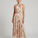 Aurelle | Blumenmuster Midi Kleid mit Haltern
