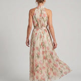Aurelle | Blumenmuster Midi Kleid mit Haltern