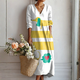Mechthild™ | Robe bohème avec rayures et motif d'oiseau