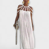 Briar - Une élégante robe maxi en tissu mélangé avec des nœuds drapés