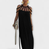 Briar - Une élégante robe maxi en tissu mélangé avec des nœuds drapés