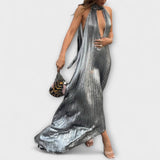 Calliope - Robe maxi A-ligne métallisée plissée