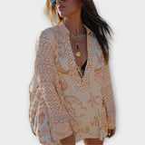 Liv - Ensemble de chemise et shorts en satin d'eau avec franges